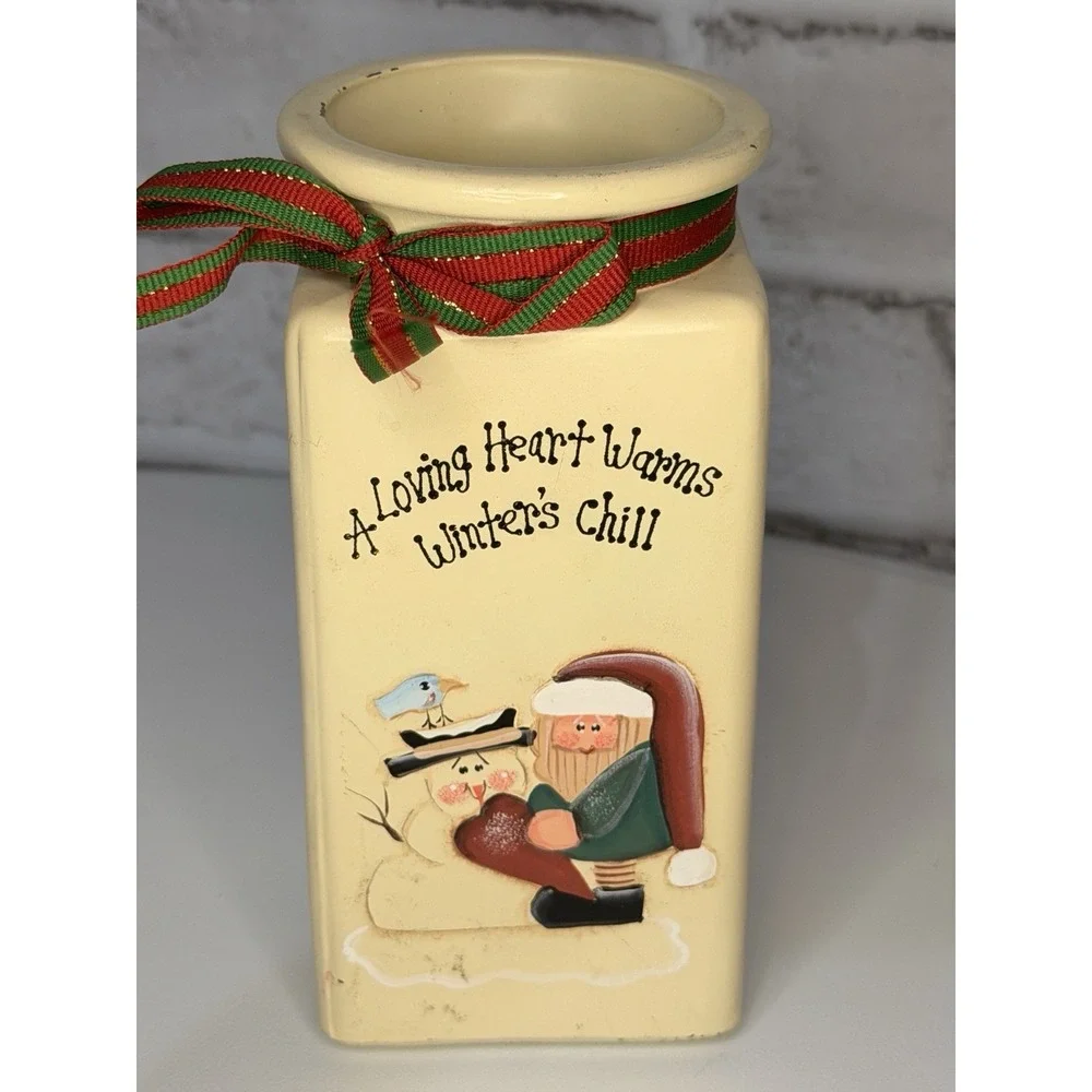 Vintage Primitive Christmas Ceramic Canister Snowman Santa Winter's‎ Chill 7